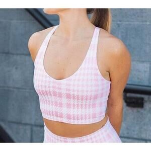 NWOT ONA BY YOON CHUNG Sports Bra Pink White Houndstooth Top Active Spor…